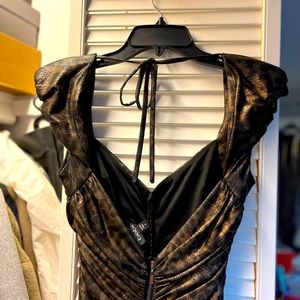 Bebe Metallic animal print ruched dress